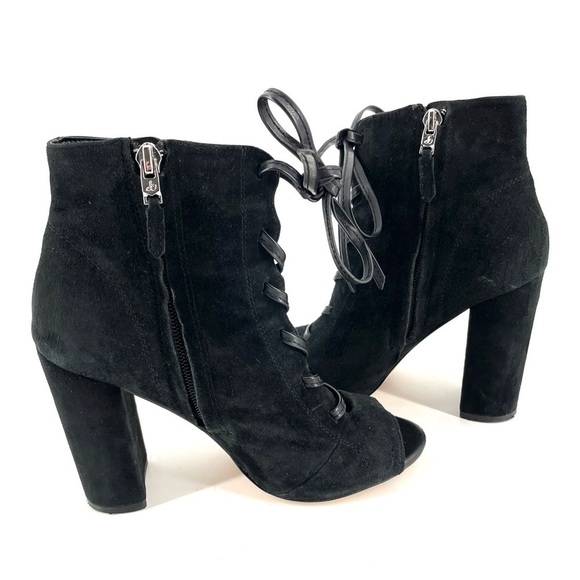 Sam Edelman Black Suede Yvie Lace Up Ankle Bootie - Picture 4 of 7